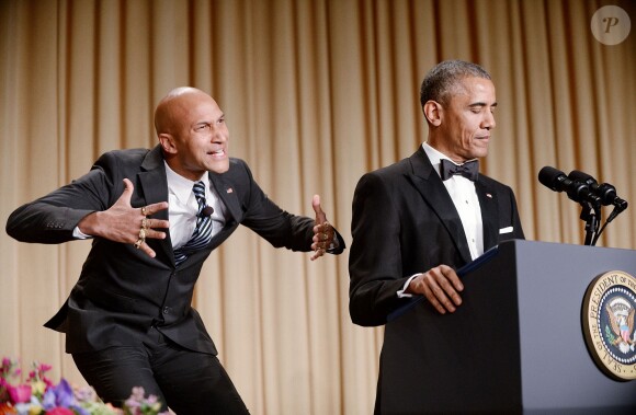 Le président Barack Obama et le comédien Keegan-Michael Key lors du dîner de gala de l'association des Correspondants de la Maison Blanche à l'hôtel Hilton Washington. Washington, le 25 avril 2015.