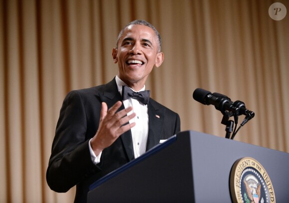 Le président Barack Obama lors du dîner de gala de l'association des Correspondants de la Maison Blanche à l'hôtel Hilton Washington. Washington, le 25 avril 2015.
