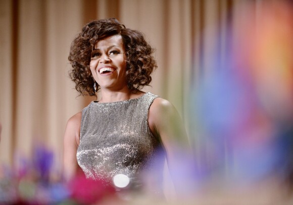 La First Lady Michelle Obama assiste au dîner de gala de l'association des Correspondants de la Maison Blanche à l'hôtel Washington Hilton. Washington, le 25 avril 2015.