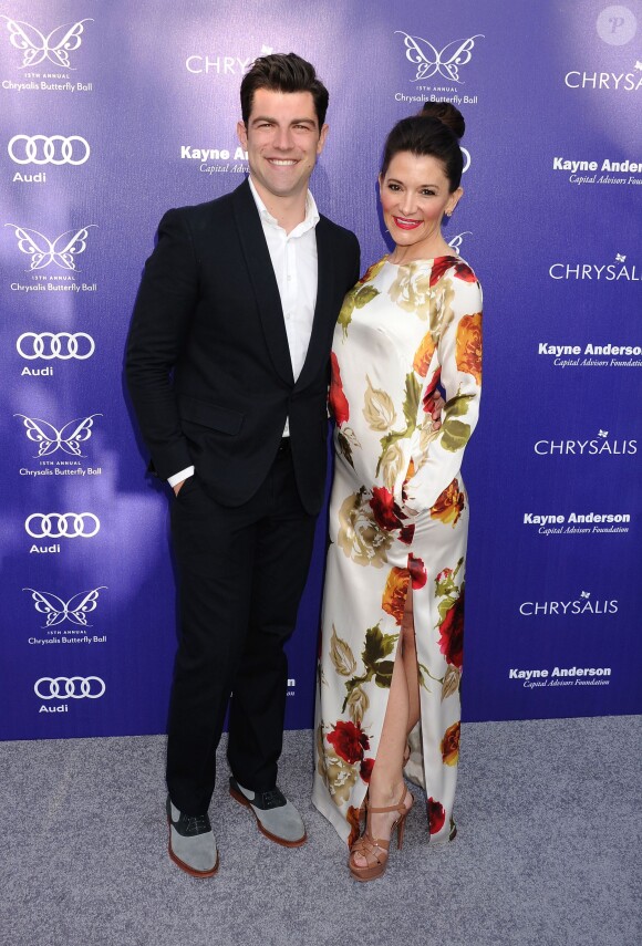 Max Greenfield (New Girl) et son épouse Tess Sanchez lors du Chrysalis Butterfly Ball à Los Angeles le 7 juin 2014