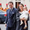 La princesse Madeleine de Suède, son mari Chris O'Neill et leur fille la princesse Leonore rencontrait le 27 avril 2015 le pape François au Vatican.
