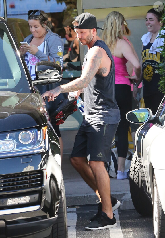 David Beckham surpris à la sortie du SoulCycle de Brentwood, le 28 avril 2015