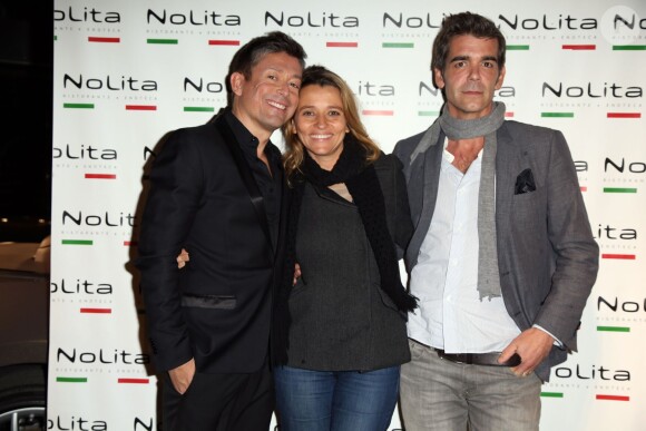 Exclusif - Jacques Sanchez, Xavier de Moulins et son épouse Anaïs Bouton, directrice des programmes de Paris Premiere - Anniversaire de l'incontournable programmateur de télévision et de radio Jacques Sanchez au restaurant NOLITA à Paris. Le 29 mai 2013.