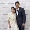 Elena Anaya et Roger Federer lors de la soirée "Moët Tiny Tennis" organisée par les champagnes Moët & Chandon à l'ambassade de France à Madrid le 5 mai 2015