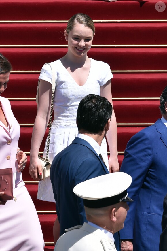 Alexandra de Hanovre - Baptême du prince héréditaire Jacques et de sa soeur la princesse Gabriella en la cathédrale Notre-Dame-Immaculée de Monaco le 10 mai 2015