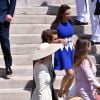 Pierre Casiraghi et sa compagne Beatrice Borromeo, la princesse Stéphanie de Monaco - Baptême du prince héréditaire Jacques et de sa soeur la princesse Gabriella en la cathédrale Notre-Dame-Immaculée de Monaco le 10 mai 2015