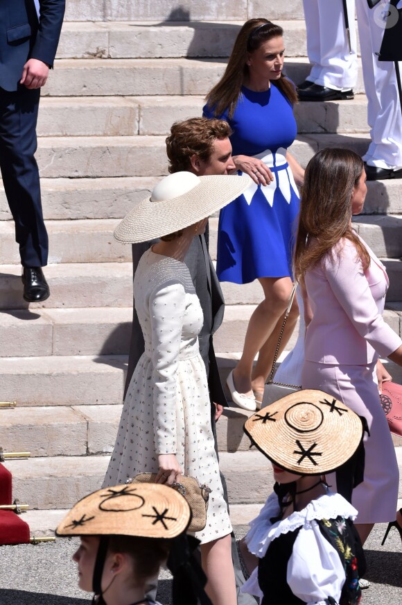 Pierre Casiraghi et sa compagne Beatrice Borromeo, la princesse Stéphanie de Monaco - Baptême du prince héréditaire Jacques et de sa soeur la princesse Gabriella en la cathédrale Notre-Dame-Immaculée de Monaco le 10 mai 2015