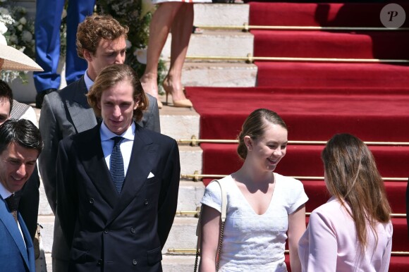 Pierre Casiraghi, Andrea Casiraghi, Alexandra de Hanovre - Baptême du prince héréditaire Jacques et de sa soeur la princesse Gabriella en la cathédrale Notre-Dame-Immaculée de Monaco le 10 mai 2015