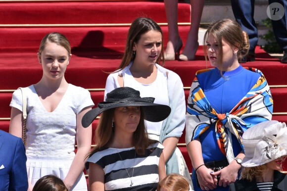 Alexandra de Hanovre, Pauline Ducruet et Camille Gottlieb - Baptême du prince héréditaire Jacques et de sa soeur la princesse Gabriella en la cathédrale Notre-Dame-Immaculée de Monaco le 10 mai 2015