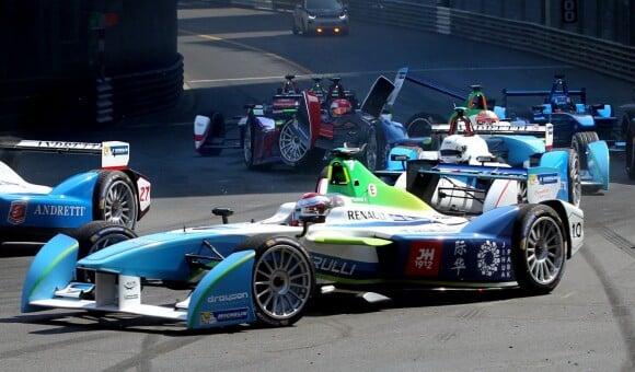 Arrivée le 9 mai 2015 du premier E-Prix de Monaco, 7e étape du championnat de Formule E (véhicules électriques).