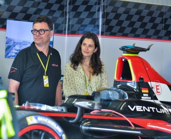 Gildo Pastor, propriétaire de l'écurie Venturi, avec sa femme Clémentine le 9 mai 2015 lors du premier E-Prix de Monaco, 7e étape du championnat de Formule E (véhicules électriques).
