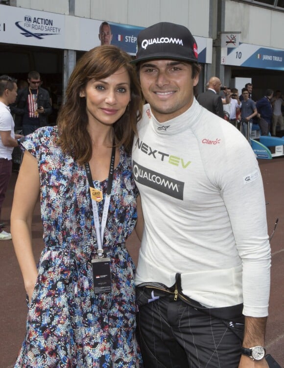 Natalie Imbruglia et Nelson Piquet Jr. le 9 mai 2015 lors du premier E-Prix de Monaco, 7e étape du championnat de Formule E (véhicules électriques).
