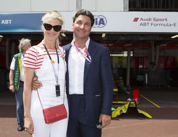 Tamara Beckwith et son mari Giorgio Veroni le 9 mai 2015 lors du premier E-Prix de Monaco, 7e étape du championnat de Formule E (véhicules électriques).