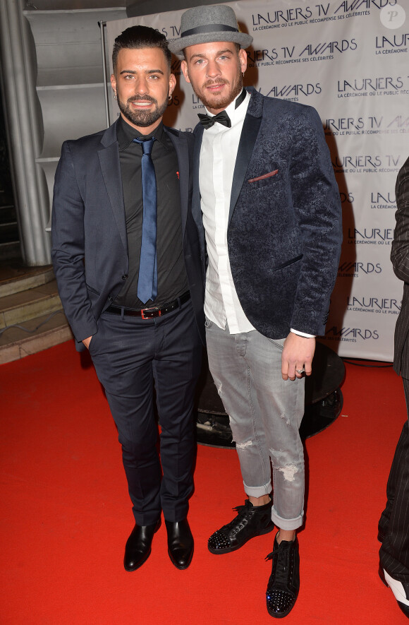 Vincent Queijo (Secret Story 7) et son ex-ami Raphaël (Les Anges 7) - Cérémonie des "Lauriers TV Awards 2015" à la Cigale à Paris, le 6 janvier 2015.