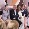 Laura Love, Marion Cotillard, Sidney Toledano et sa femme Katia, Chiara Mastroianni et Pierre Cardin assistent au défilé Christian Dior croisière 2016 au Palais Bulles. Théoule-sur-Mer, le 11 mai 2015.
