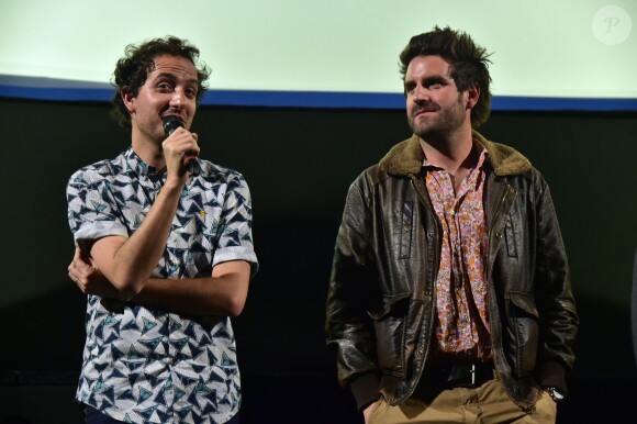 Exclusif - Les humoristes David Marsais et Grégoire Ludig - Projection de La Folle Soirée Du Palmashow 2 de D8 au cinéma Arlequin à Paris, le 20 avril 2015.