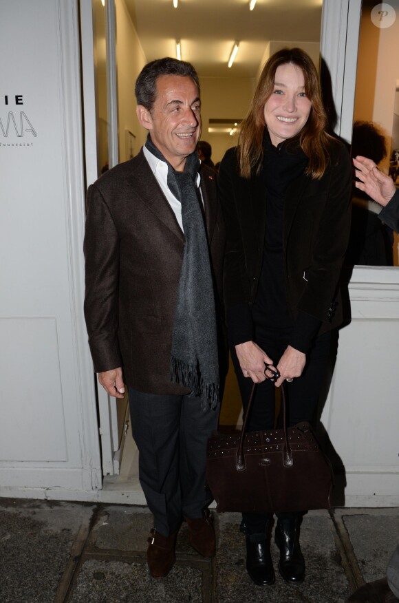 Exclusif - Carla Bruni-Sarkozy et Nicolas Sarkozy - Vernissage de l'exposition photo de Vincent Pérez à Paris à la Galérie Cinéma rue Saint Claude. Paris, le 8 janvier 2015.