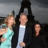 Arielle Dombasle, Jean-Paul Gaultier et Jenifer - Dîner des 20 ans du magazine Têtu au restaurant du Musée du Quai Branly "Les ombres" à Paris le 18 mai 2015.