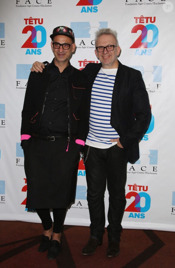 Tanel et Jean-Paul Gaultier - Dîner des 20 ans du magazine Têtu au restaurant du Musée du Quai Branly "Les ombres" à Paris le 18 mai 2015.