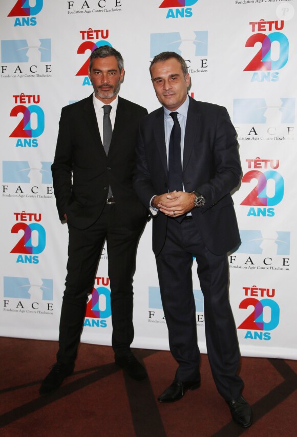 Franck Delavalle et Alexandre Benallaoua - Dîner des 20 ans du magazine Têtu au restaurant du Musée du Quai Branly "Les ombres" à Paris le 18 mai 2015.