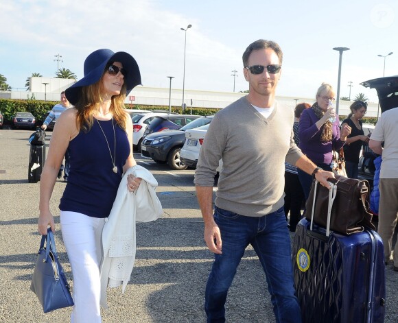 Les jeunes mariés Geri Halliwell et Christian Horner arrivent à l'aéroport de Nice, le 16 mai 2015 pour passer leur lune de miel à Cannes pendant le 68 ème Festival International du Film de Cannes. 