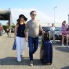 Les jeunes mariés Geri Halliwell et Christian Horner arrivent à l'aéroport de Nice, le 16 mai 2015 pour passer leur lune de miel à Cannes pendant le 68 ème Festival International du Film de Cannes.