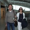 Les jeunes mariés Geri Halliwell et Christian Horner arrivent à l'aéroport de Heathrow en partance pour Cannes, le 16 mai 2015