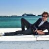 Bertrand Chameroy sur la plage du Majestic 68 lors du 68e Festival International du Film de Cannes, le 16 mai 2015.