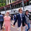 Pierre Casiraghi et sa fiancée Beatrice Borromeo dans le paddock du Grand Prix de Monaco durant les essais du 23 mai 2015