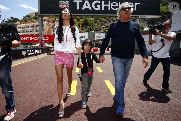 Elisabetta Gregoraci, Flavio Briatore et leur fils Falco lors du 73e Grand Prix de Monaco le 24 mai 2015.