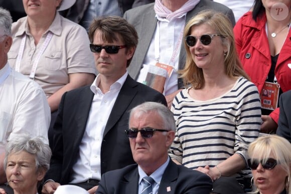 François Baroin et Michèle Laroque au second jour des Internationaux de Roland-Garros à Paris, le 25 mai 2015