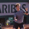 Victoire du tennisman Andy Murray sur David Ferrer en quarts de finale du tournoi de Roland-Garros (7-6[4], 6-2, 5-7, 6-1) à Paris, le 3 Juin 2015.