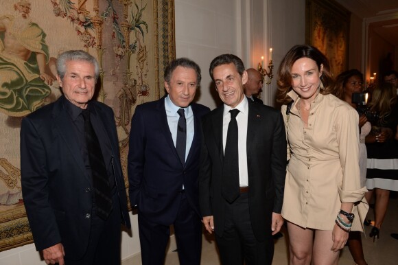 Claude Lelouch, Michel Drucker, Nicolas Sarkozy et Elsa Zylberstein - Gala de charité annuel de la Fondation Maud Fontenoy à l'hôtel Bristol à Paris, le 4 juin 2015.