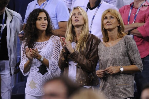 Xisca Perella, Isabel Nadal et Maria Parera, les compagne, soeur et mère de Rafael Nadal lors du second tour de l'US Open, à Flushing Meadows, à New York, le 29 août 2013