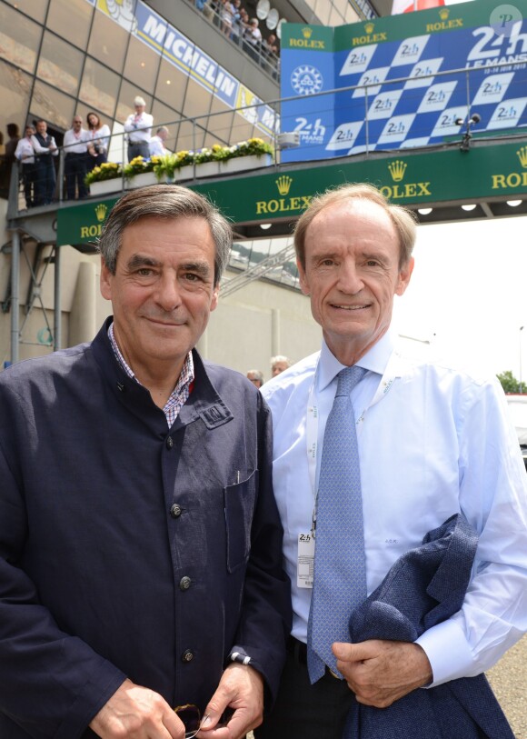 François Fillon et Jean-Claude Killy lors de la 83e édition des 24 Heures du Mans, le 13 juin 2015. 