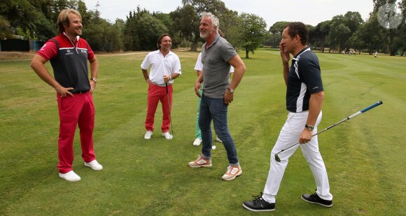 Victor Dubuisson, David Ginola et Dany Boon lors de la Mapauto Golf Cup au Old Course de Mandelieu-la-Napoule, le 12 juin 2015