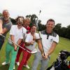 David Ginola et Dany Boon en compagnie de Victor Dubuisson et des participants à la Mapauto Golf Cup au Old Course de Mandelieu-la-Napoule, le 12 juin 2015