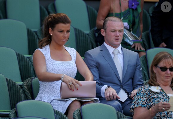Wayne et Coleen Rooney dans la Royal Box du Centre Court de Wimbledon au All England Lawn Tennis and Croquet Club,le 7 juillet 2013