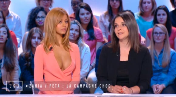 La créatrice Zahia Dehar au Grand Journal de Canal+ pour parler de la PeTA, le 16 juin 2015