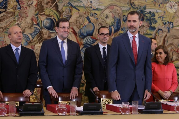 Le roi Felipe VI d'Espagne lors d'une réunion avec la Fondation Carolina à Madrid le 17 juin 2015