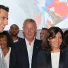 Tony Estanguet, Guy Drut et Anne Hidalgo lors de la cérémonie de coup d'envoi de la candidature de la France pour accueillir les Jeux olympiques de 2024 à la Maison du Sport Français à Paris le 23 juin 2015
