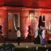 Exclusif - Elsa Fayer accueille le trio Yvette, Michaël et Jeanine dans la cour de la maison La Minotte, sur le tournage de l'émission Qui veut épouser mon fils ? saison 4, en février 2015.