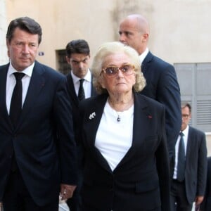 Christian Estrosi et Bernadette Chirac lors des obsèques de Charles Pasqua en la cathédrale Notre-Dame du Puy à Grasse, le 7 juillet 2015