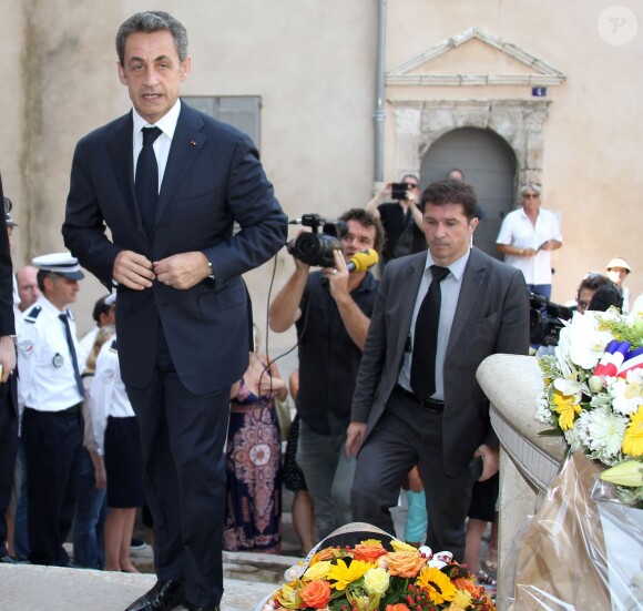 Nicolas Sarkozy et sa femme Carla Bruni-Sarkozy lors des obsèques de Charles Pasqua en la cathédrale Notre-Dame du Puy à Grasse, le 7 juillet 2015