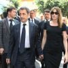 Nicolas Sarkozy et son épouse Carla Bruni-Sarkozy lors des obsèques de Charles Pasqua en la cathédrale Notre-Dame du Puy à Grasse, le 7 juillet 2015
