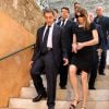 Nicolas Sarkozy et son épouse Carla Bruni-Sarkozy lors des obsèques de Charles Pasqua en la cathédrale Notre-Dame du Puy à Grasse, le 7 juillet 2015