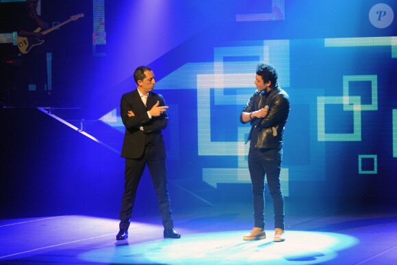 Exclusif - prix spécial - no web - Gad Elmaleh et Kev Adams - People au Spectacle de Gad Elmaleh "20 ans de Scène" au Palais des Sports à Paris le 9 décembre 2014