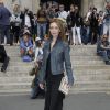 Audrey Marnay arrive au Palais Garnier pour assister à la présentation d'Alexis Mabille (collection haute couture automne-hiver 2015-2016). Paris, le 8 juillet 2015.