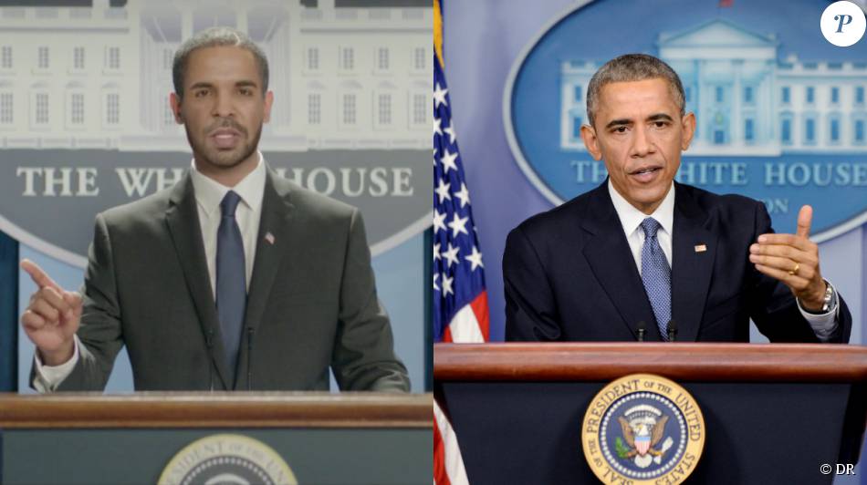 Drake, président des États-Unis en plein discours façon Barack Obama dans le clip de la chanson &quot;Energy&quot;.