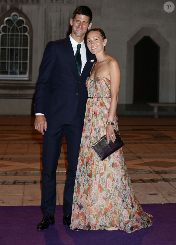 Novak Djokovic et son épouse Jelena lors du Dîner des Champions de Wimbledon au Guidlhall de la Cité de Londres, le 12 juillet 2015